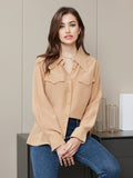 SilkSilky DE Pure Silk Long Sleeve Collar Damenhemd Tan 006