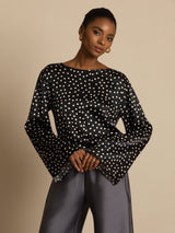 [Punktmuster] SilkSilky-DE 19Momme Seide Langärmelig Blouse 001