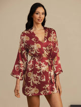 [Weinroter Drache] SilkSilky-DE 3/4 Sleeve Damen Morgenmantel 004