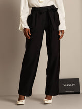 [Schwarz] SilkSilky-DE 32Momme Silk-Wool Blend Womens Pants 001