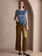 [Echtes Petrol] SilkSilky-DE Cap Sleeve Round Neck T-Shirt 004