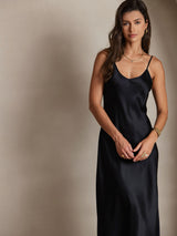 [Schwarz] SilkSilky-DE Sleeveless V Neck Kleider 003