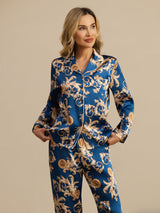 [Navy Drache] SilkSilky-DE Long Sleeve Notch-Kragen Damen Pyjamas 006