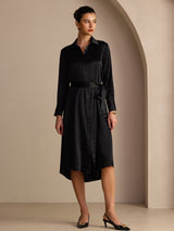 [Schwarz] SilkSilky-DE Long Sleeve Lapel Collar Kleider 006