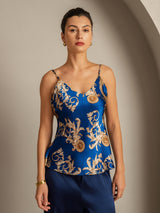 [Navy Drache] SilkSilky-DE Reine Seide V Ausschnitt Cami Top 003,
