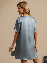 [Graublau] SilkSilky-DE Half Sleeve V Neck Nachthemden 002