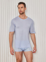 [Hellblau] SilkSilky-DE Kurzärmelig V Ausschnitt Herren T-Shirt 003