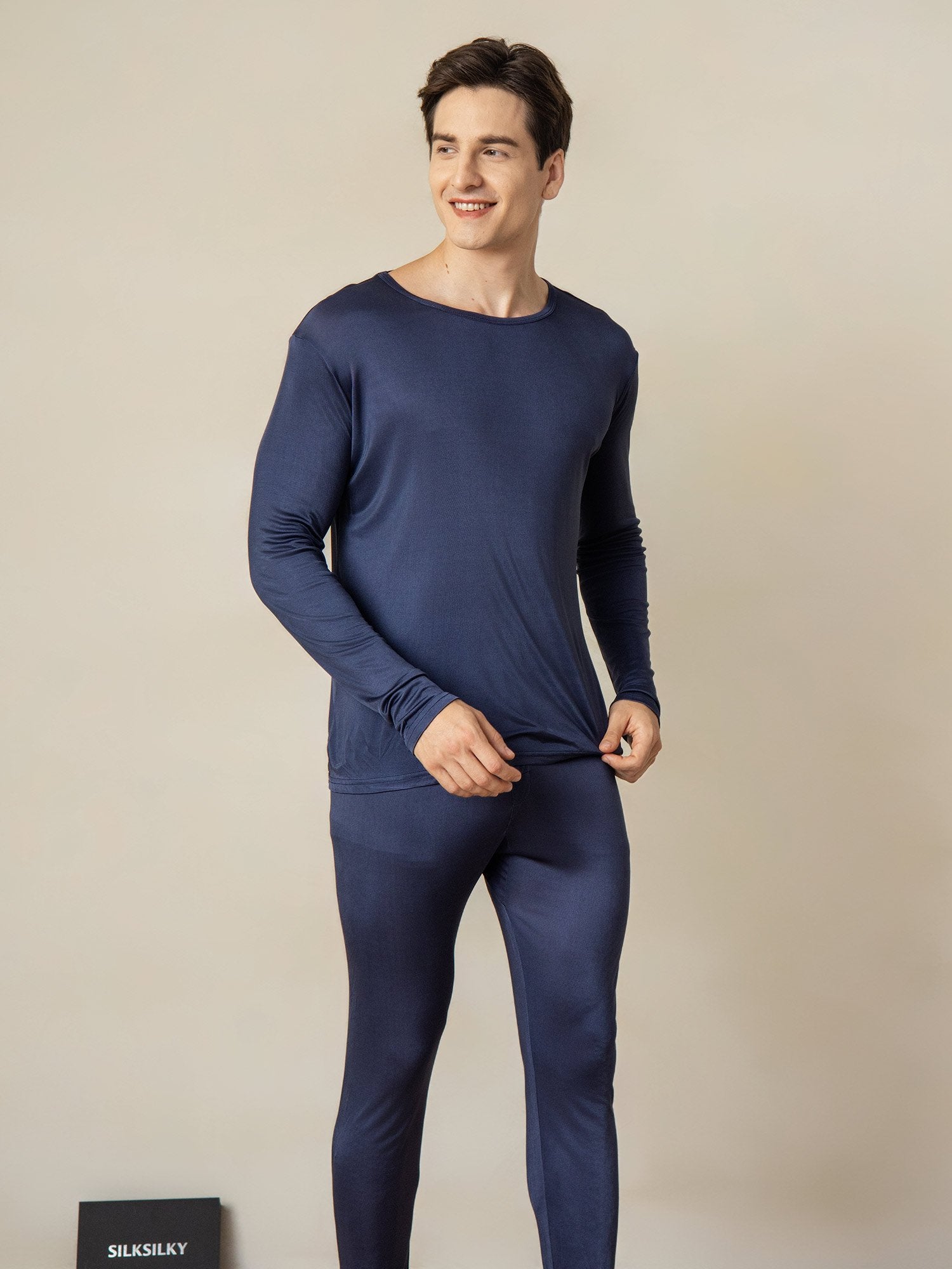 [Dunkelblau] SilkSilky-DE Seidenstrick Mens Pajamas 002