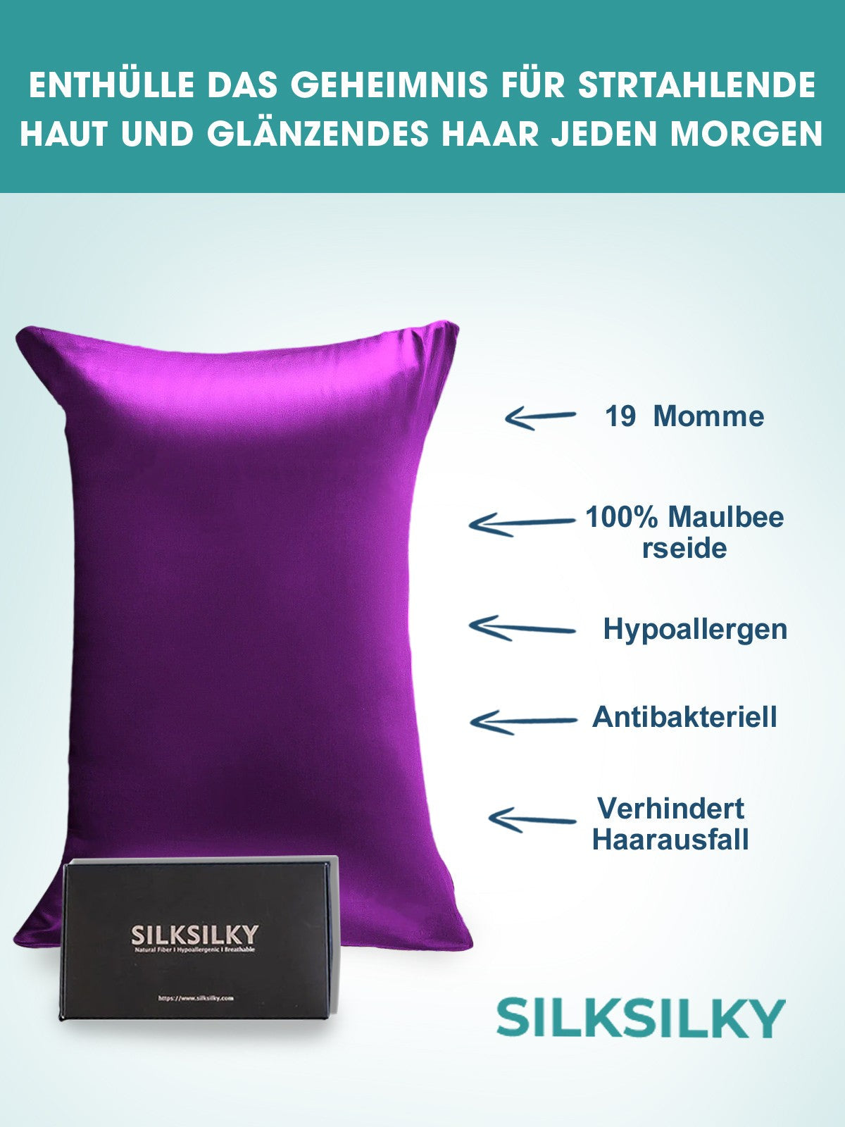 SilkSilky-DE 19Momme Reine Seide Pillowcase Violett 003