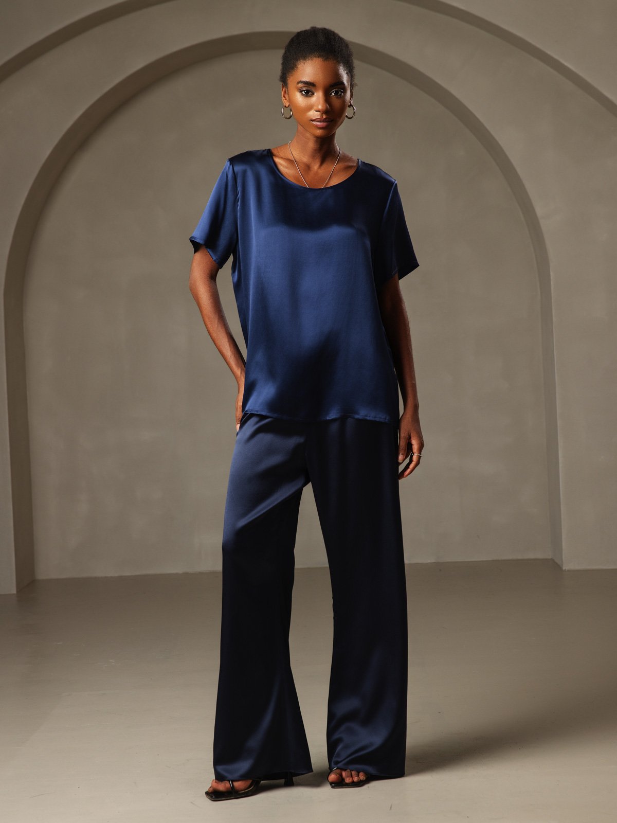 [Dunkelblau] SilkSilky-DE Kurzärmelig T-Shirt 005