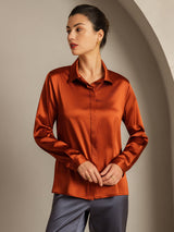 [Karamell] SilkSilky-DE 19Momme Langärmelig Lapelkragen Damenhemd 001
