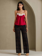 [Rotwein] SilkSilky-DE Spaghetti Strap V Neck Cami Top 005