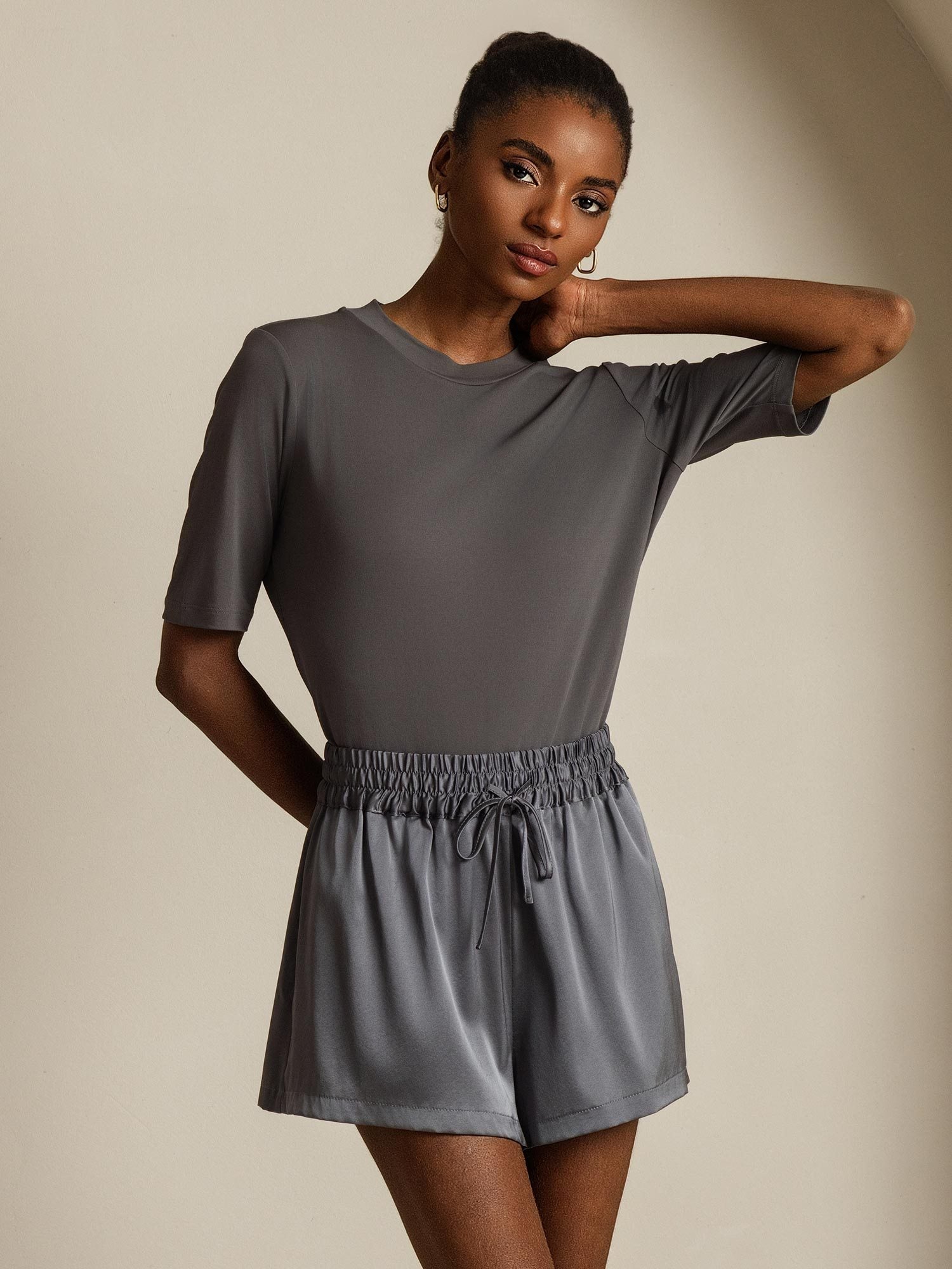 [Grau] SilkSilky-DE Reine Seide Womens T-Shirt 001