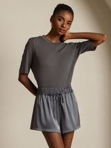 [Grau] SilkSilky-DE Half Sleeve Crew-Ausschnitt T-Shirt 001