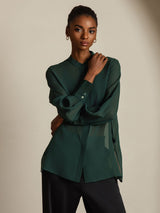[Dunkelgrün] SilkSilky-DE Reine Seide Womens Shirt 003
