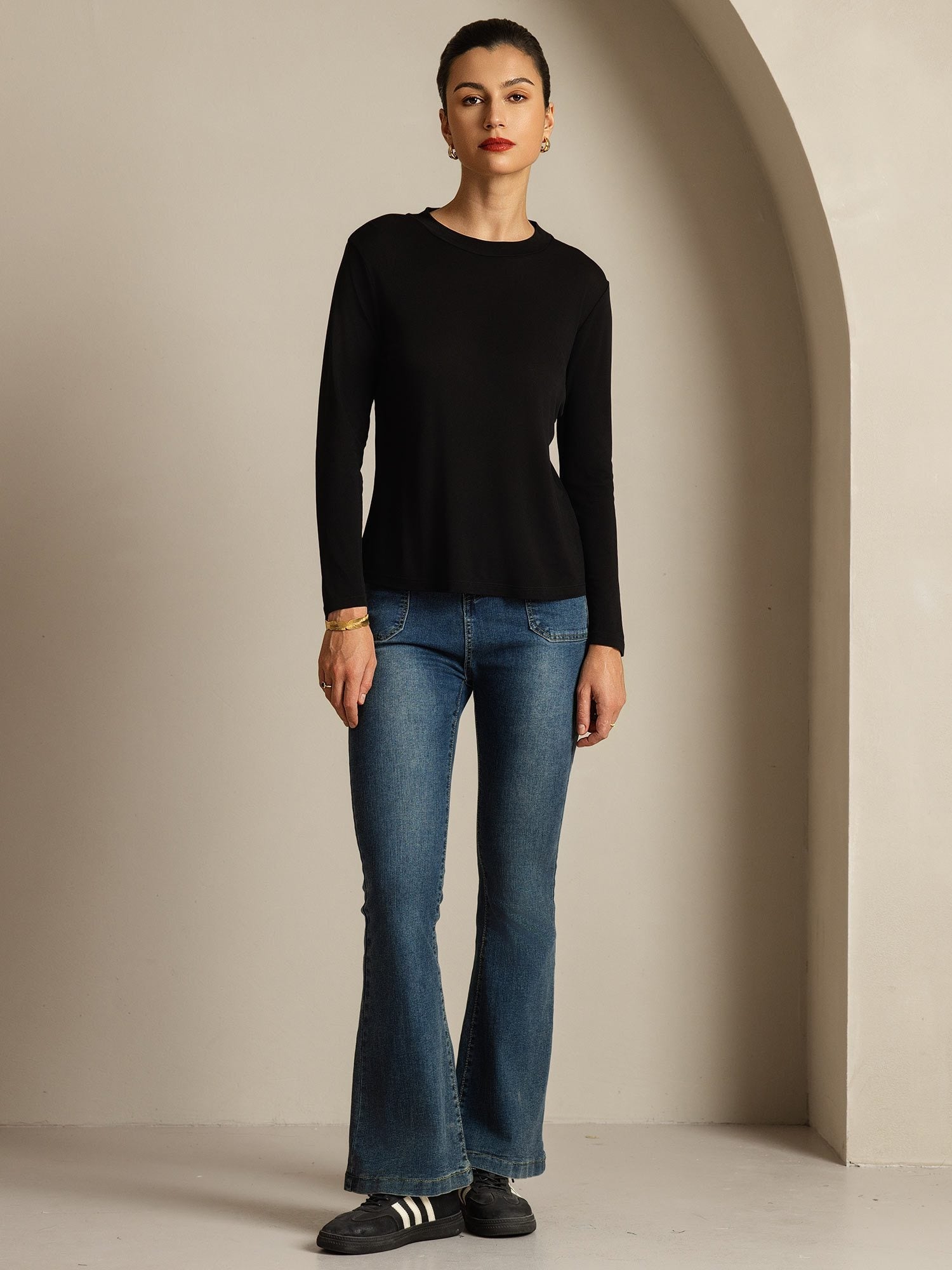 [Schwarz] SilkSilky-DE Reine Seide Womens T-Shirt 008