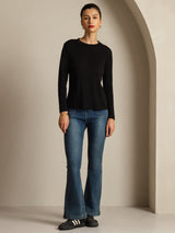 [Schwarz] SilkSilky-DE Long Sleeve Crew-Ausschnitt T-Shirt 008