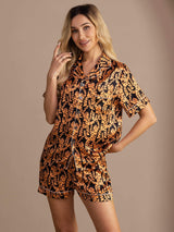 [Schwarzer Tiger] SilkSilky-DE Short Sleeve Lapel Collar Damen Pyjamas 004