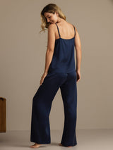 [Dunkelblau] SilkSilky-DE 19Momme Spaghettiträger Tiefer Rundhalsausschnitt Camisole-Set 002