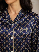 [Marine Kette] SilkSilky-DE Long Sleeve Notch-Kragen Damen Pyjamas 006