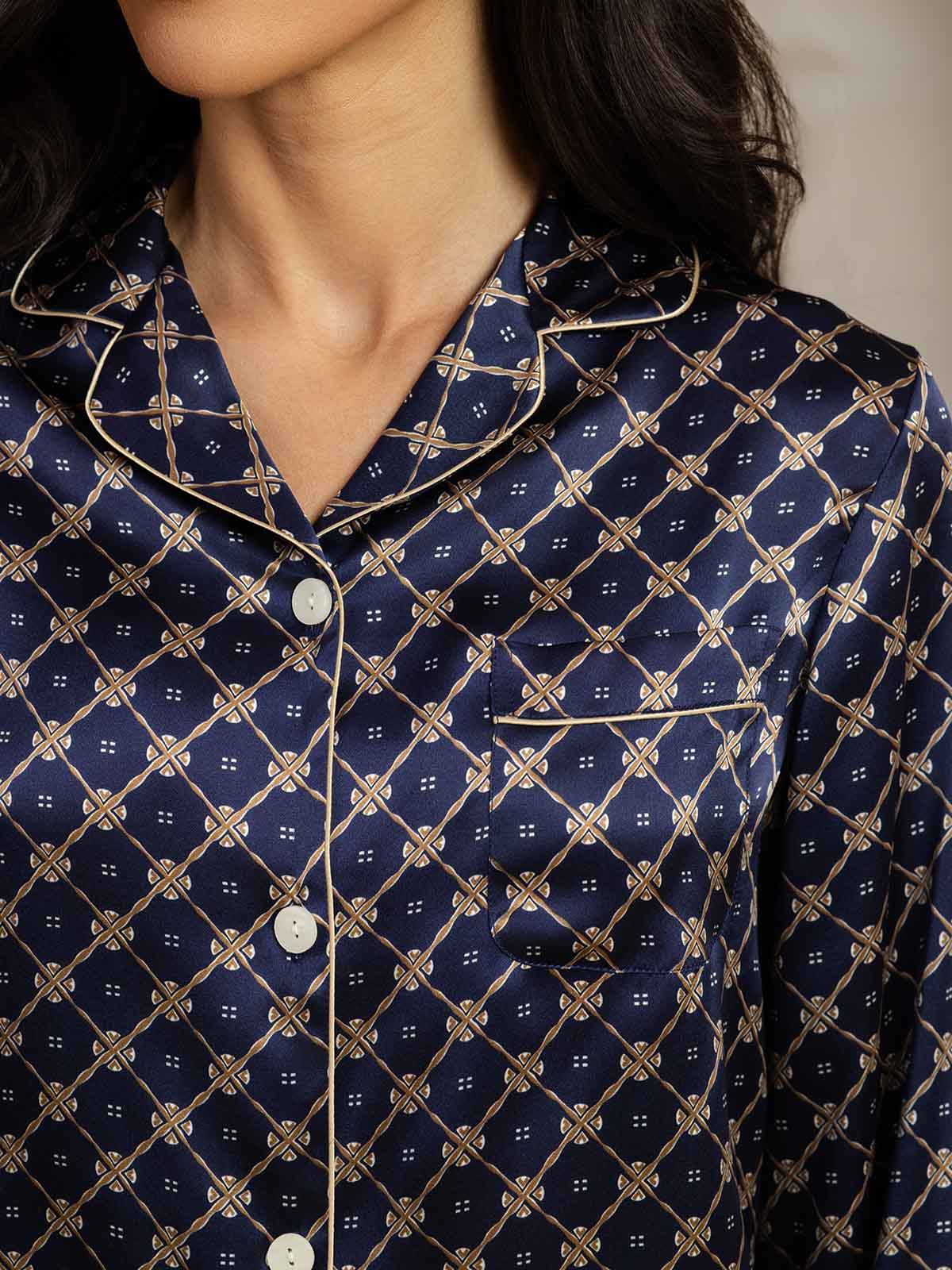 [Marine Kette] SilkSilky-DE Reine Seide Womens Pajamas 006