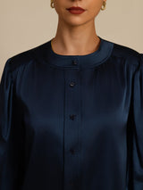 [Dunkelblau] SilkSilky-DE 19Momme Long Sleeve Round Neck Bluse 006