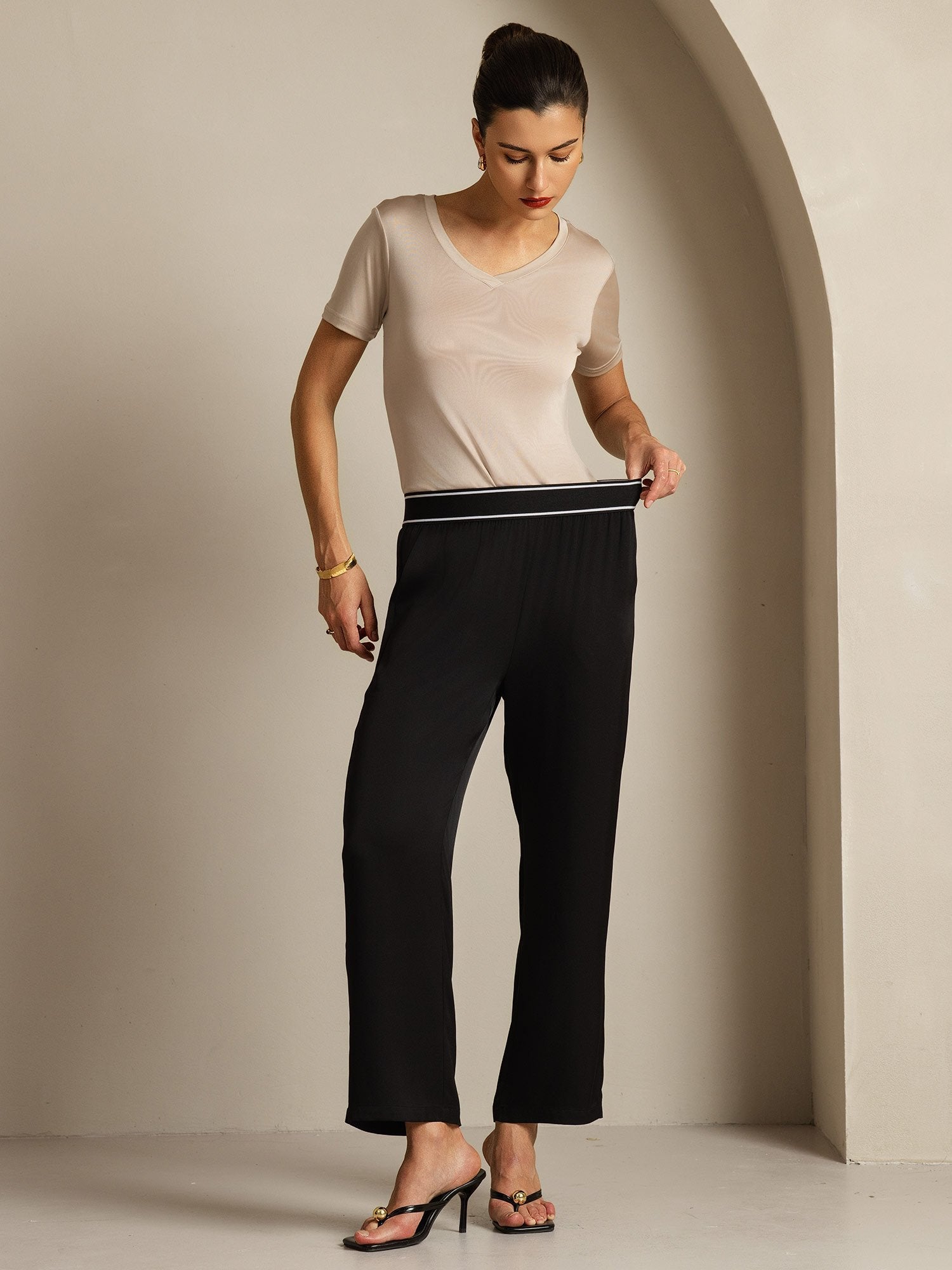 [Schwarz] SilkSilky-DE 22Momme Seide Womens Pants 006