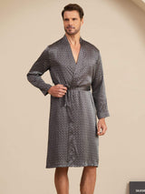 [Schwarzer Ginkgo] SilkSilky-DE Long Sleeve V Neck Herren Morgenmantel 001