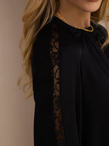 [Schwarz] SilkSilky-DE Long Sleeve Keyhole Neck Damenblusen 006