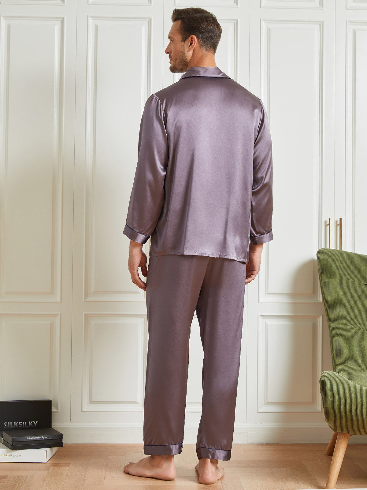 [Lilagrau] SilkSilky-DE Long Sleeve Notch-Kragen Herren Pyjamas 002
