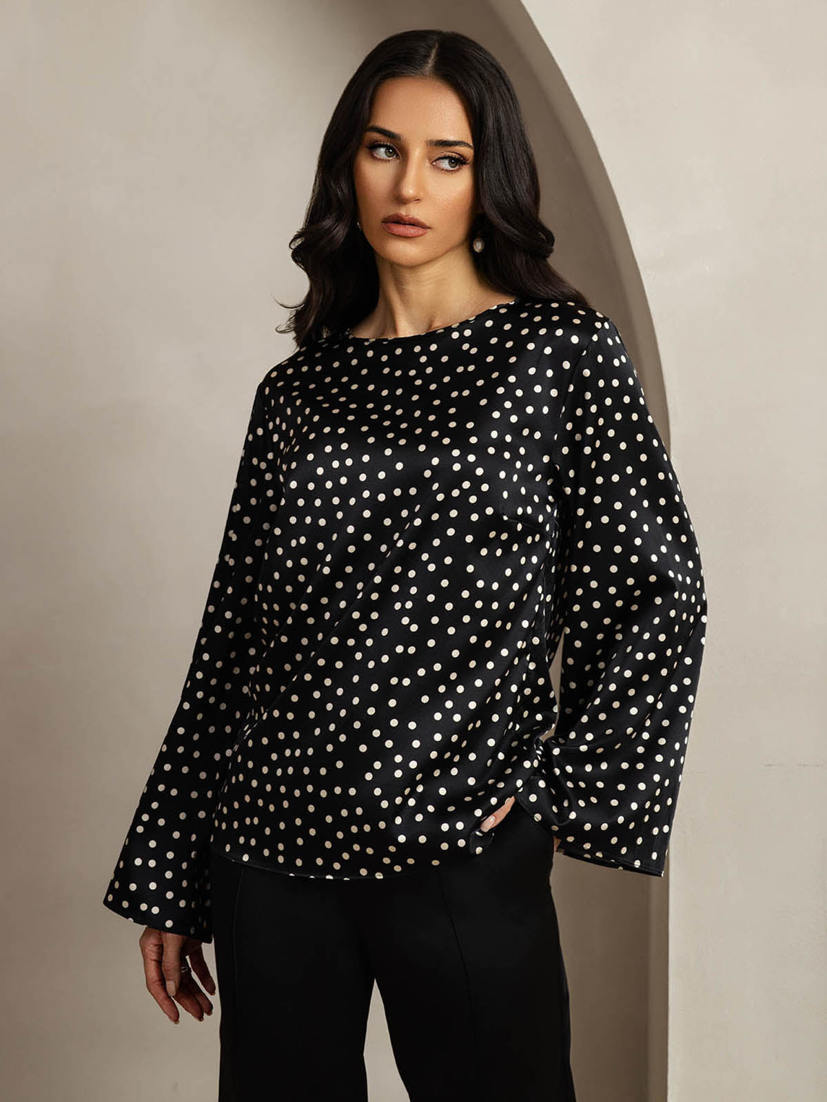[Punktmuster] SilkSilky-DE 19Momme Seide Womens T-Shirt 001