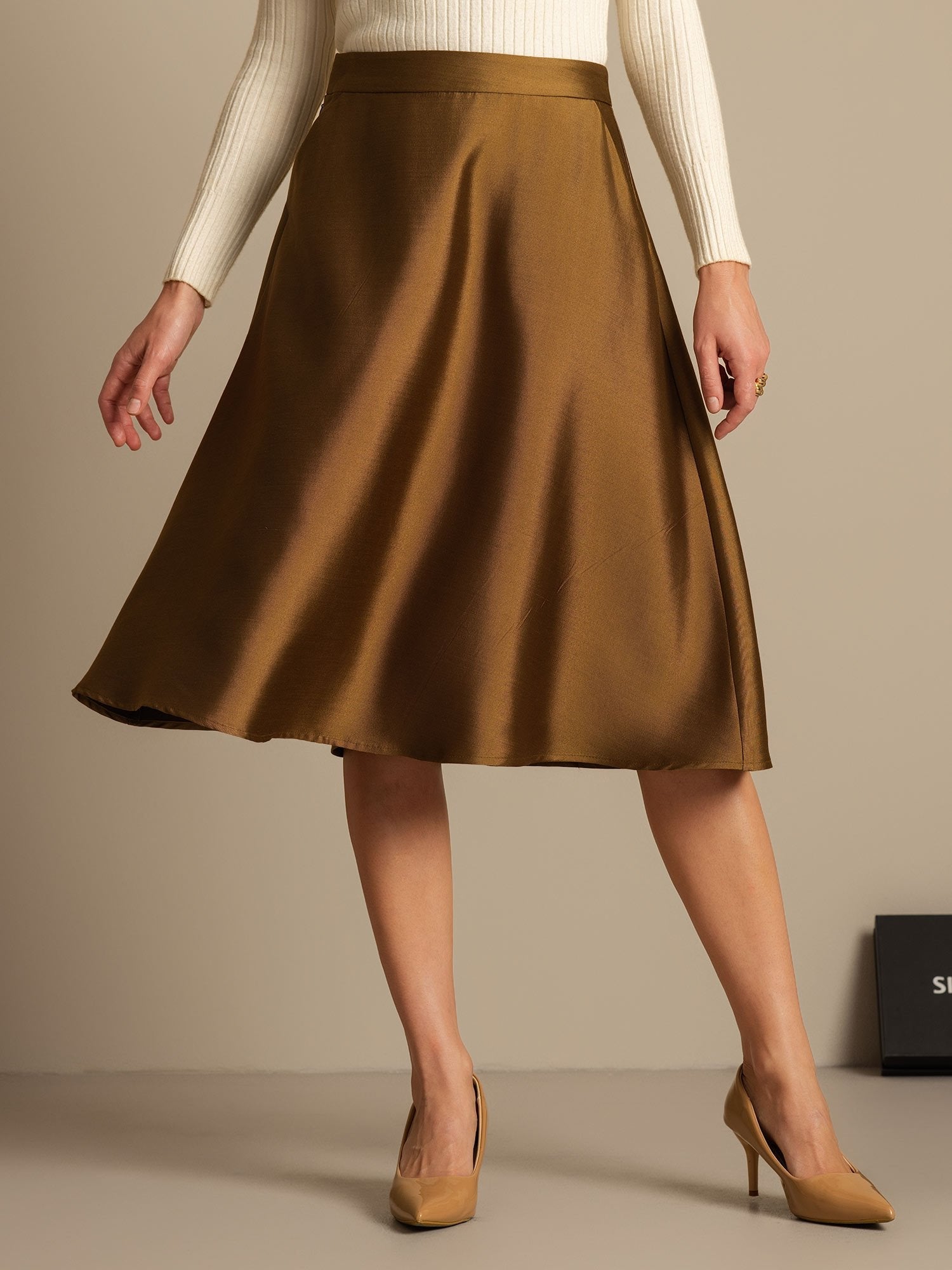 [Bronze] SilkSilky-DE 32Momme Silk-Wool Blend Skirt 003,