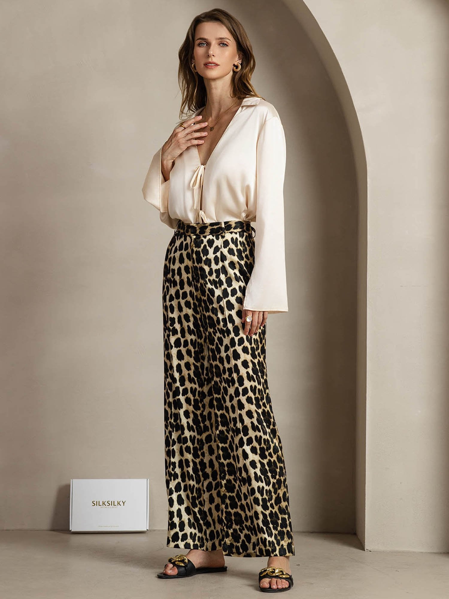 [Leopard] SilkSilky-DE 19Momme Seide Womens Pants 007