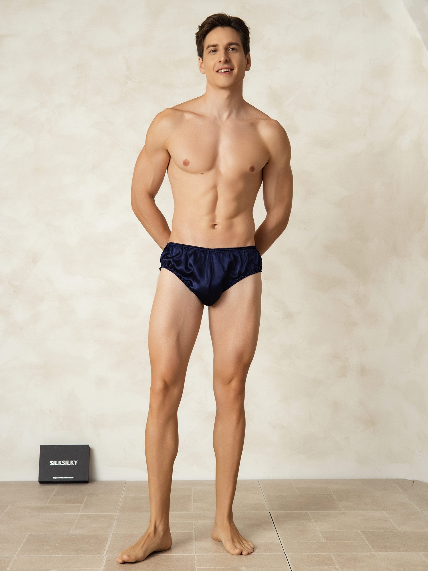 [Dunkelblau] SilkSilky-DE Reine Seide Mens Underwear 003