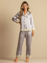 [Lavendel] SilkSilky-DE Langärmelig Damen Pyjamas 005