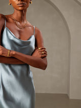 [Graublau] SilkSilky-DE Sleeveless Cowl Neck Kleider 006