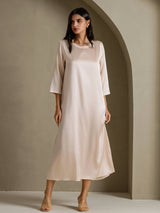 [Beige] SilkSilky-DE 3/4 Sleeve Round Neck Kleider 006