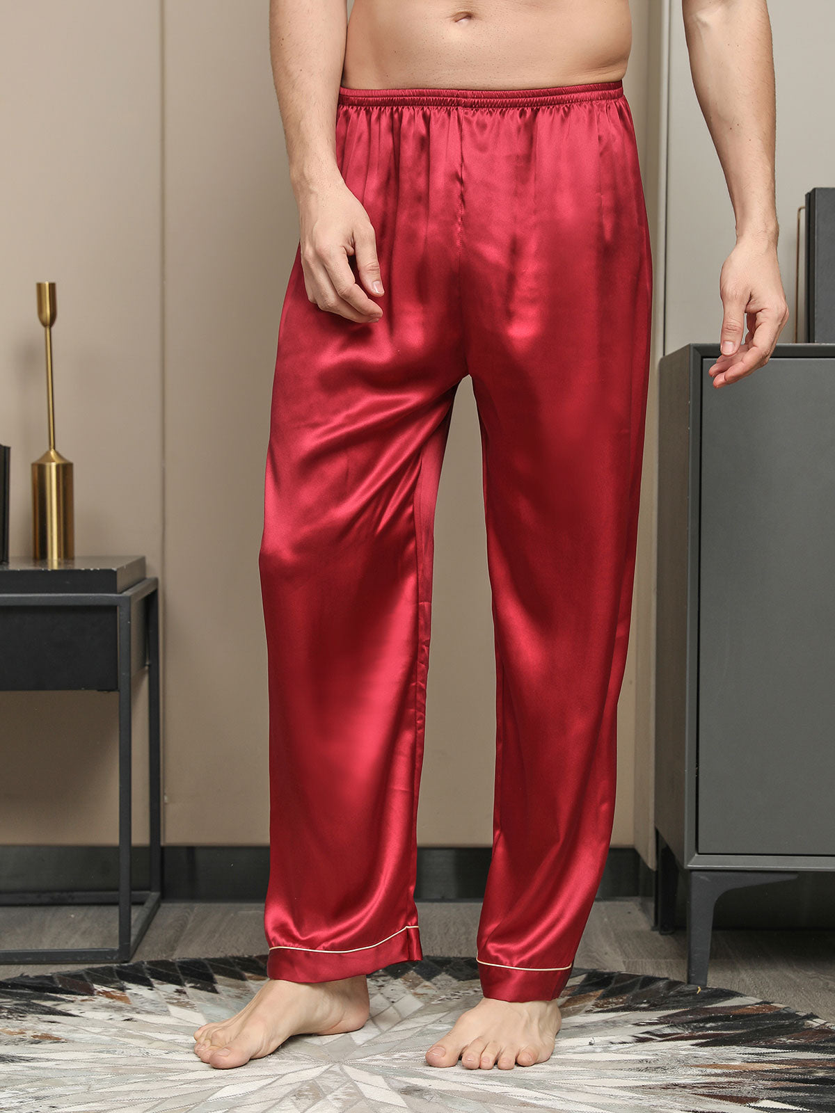 [Rot] SilkSilky-DE Reine Seide Mens Sleep Bottoms 004