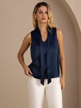 [Dunkelblau] SilkSilky-DE Sleeveless Tie Neck Cami Top 003