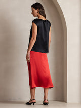 [Schwarz] SilkSilky-DE Cap Sleeve Round Neck T-Shirt 002