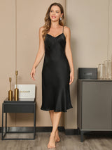 [Schwarz] SilkSilky-DE Sleeveless V Neck Kleider 002