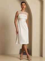 [Weiß] SilkSilky-DE Sleeveless Illusion Neck Kleider 001