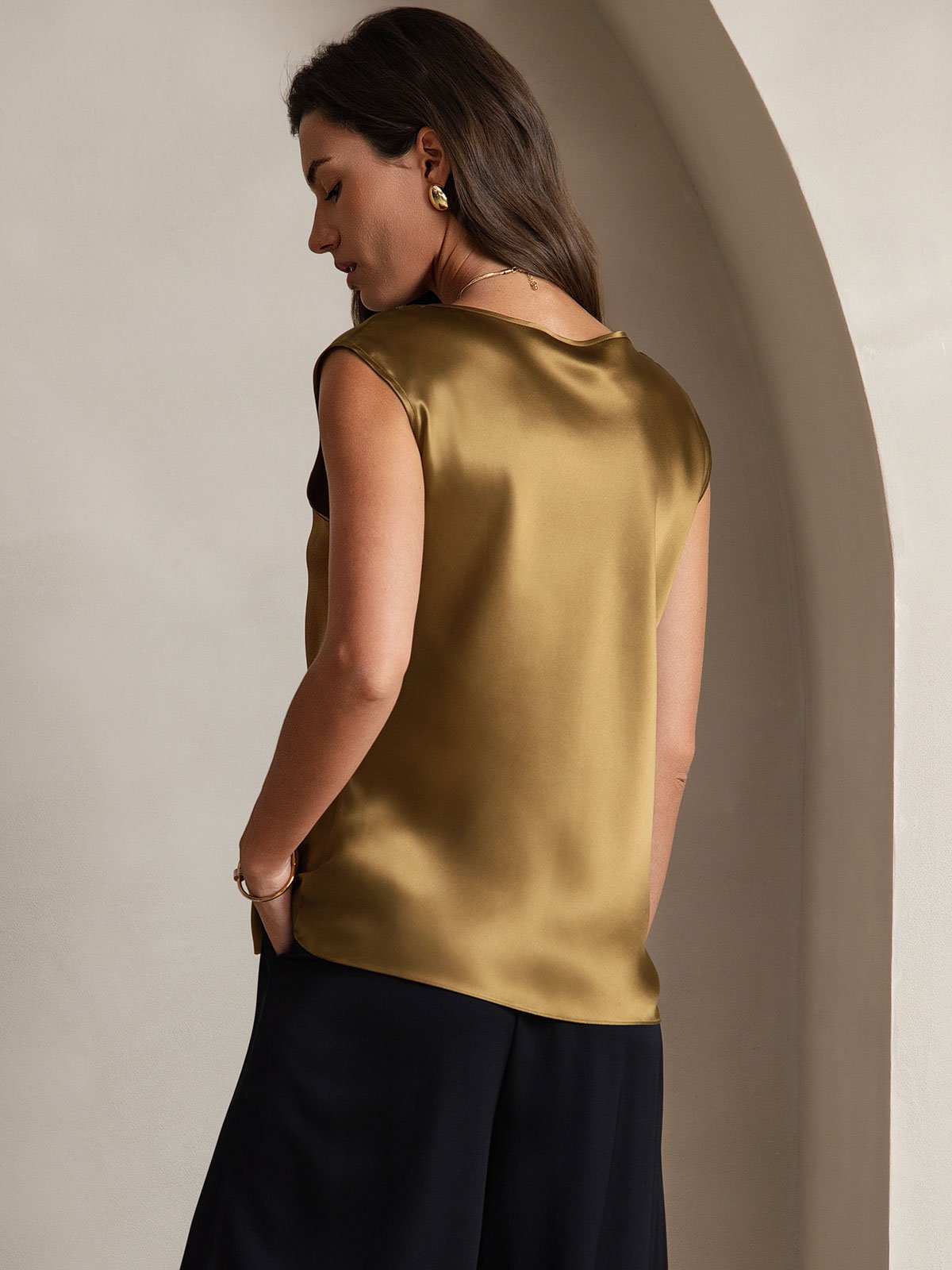 [Braun] SilkSilky-DE 19Momme Seide Womens T-Shirt 002