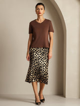 [Kaffee] SilkSilky-DE Short Sleeve V Neck T-Shirt 008