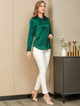 [Dunkelgrün] SilkSilky-DE Long Sleeve Lapel Collar Damenhemd 006