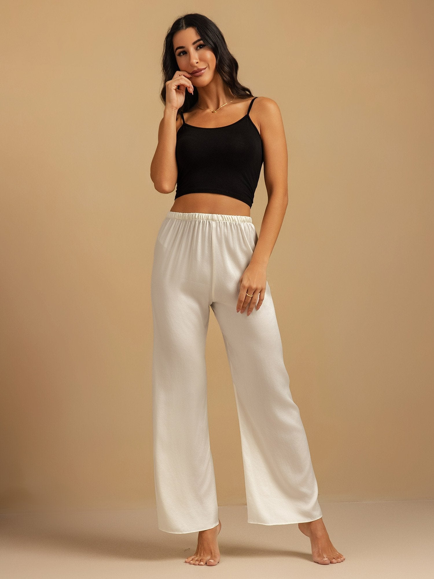 [Weiß] SilkSilky-DE 19Momme Seide Womens Sleep Bottoms 005,