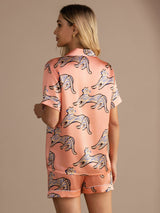 [Rosa Katze] SilkSilky-DE Short Sleeve Lapel Collar Damen Pyjamas 002