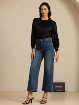 [Schwarz] SilkSilky-DE 19Momme Long Sleeve Round Neck Bluse 006