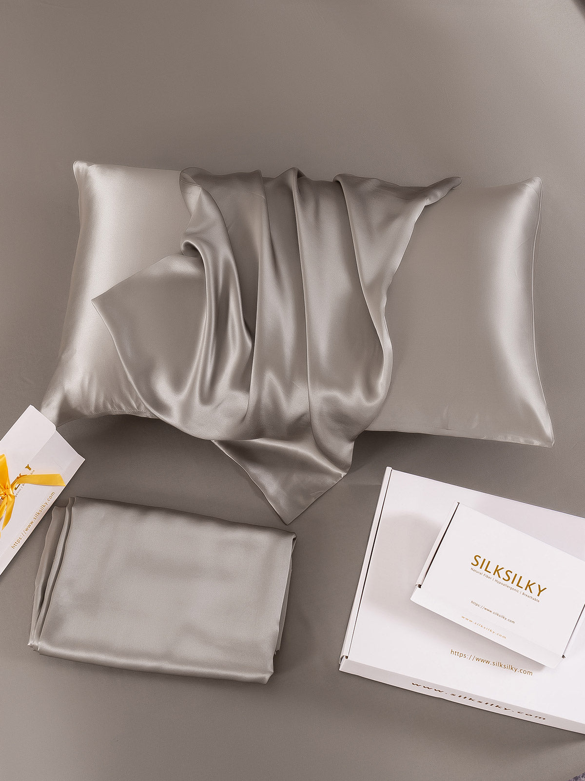 [Grau] SilkSilky-DE 22Momme Reine Seide Pillowcase 004