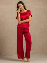 [Rotwein] SilkSilky-DE 19Momme Kurzärmelig Damen Pyjamas 006